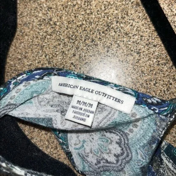 American Eagle Boho Open Back Dress Blue Paisley Mini Sleeveless Womens Size Med - Picture 4 of 9